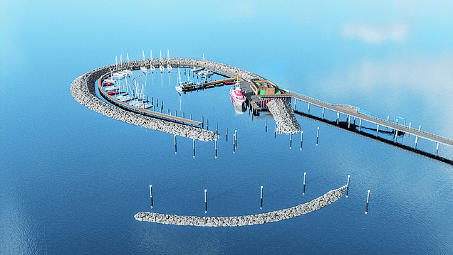 Photo of the island harbor in Prerow, aerial view