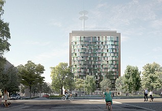 The façade of the TAK-Telekomareal building project in Constance can be seen here