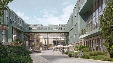 Render image of an inner courtyard of an office building