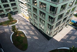 Bird's eye view of the inner courtyard of INK Inspire Neukölln in Berlin