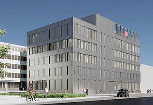 Photo facade perspective southwest interim building at the main station