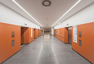 Interior view of a hospital corridor