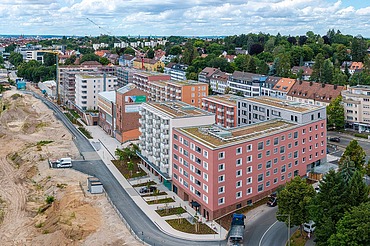 Bild zeigt eine Luftaufnahme des Wohnbaus