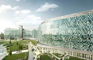 Picture with focus on the facade of the future US hospital in Weilerbach