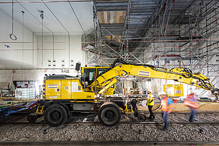 Picture of a machine laying railway tracks