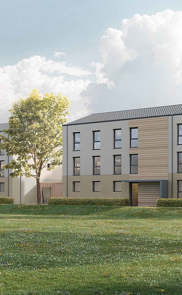 Visualisierung eines Wohngebäudes in Holz-Hybridbausweise in Landshut