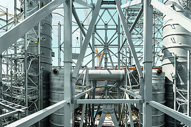 Close-up of a silver-grey steel construction of the Amager Bakke project