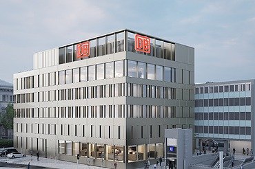 Photo: South-east view of the façade of the temporary building at the main station