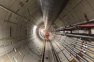 Photo man in the tunnel of the mine water channel Ibbenbüren
