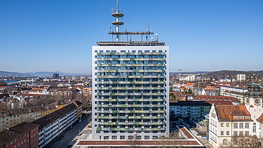 Frontal view of the TAK Telekom and surrounding area