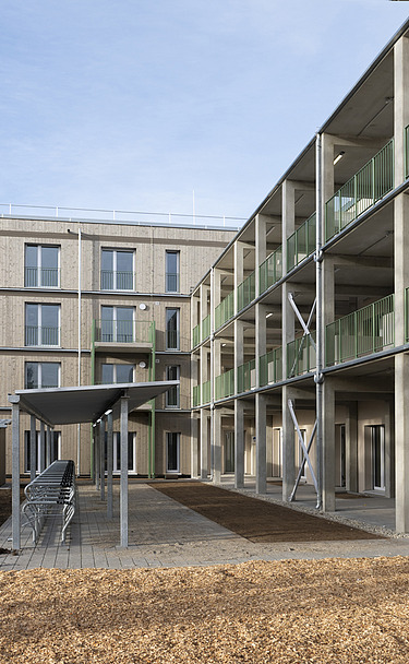 Visualisierung Wohngebäude Hangweide in Kernen mit Holzfassade