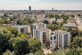 Luftaufnahme der Wohnanlage PURA in Leipzig