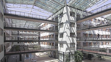 Innenansicht eines Innenhofes eines Krankenhauses