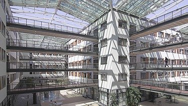 Interior view of an inner courtyard of a hospital
