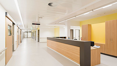 Interior shot of a hospital reception desk