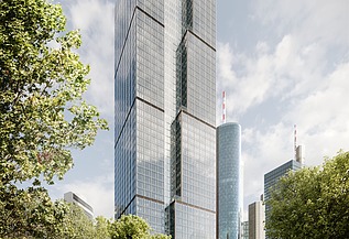 Außenansicht auf den Central Business Tower Frankfurt vom Park aus