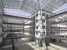 Interior view of an inner courtyard of a hospital