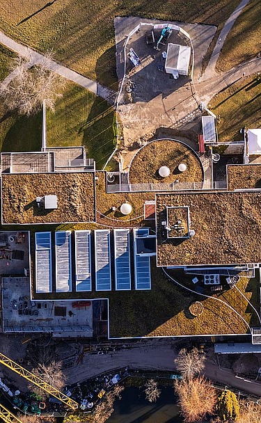 Picture shows an aerial view of the museum from above