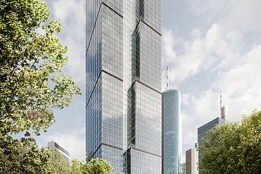 Außenansicht auf den Central Business Tower Frankfurt vom Park aus
