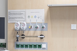 Example of a hospital patient room with gas supply points